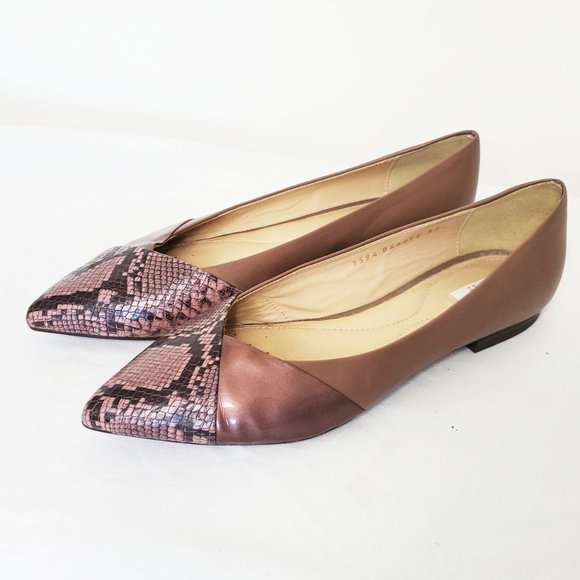 Geox Pespira Womens Pointy Toe Flats Shoes Snake Leather Rose Taupe 37 - Picture 4 of 11